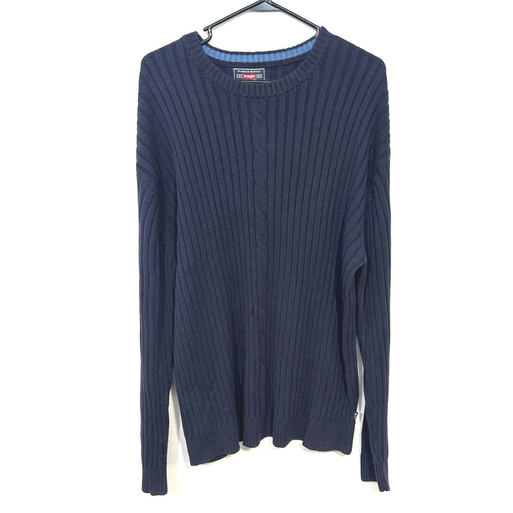 Wrangler Mens XL Tall Navy Blue Ribbed Cotton Crew Neck Long‎ Sleeve Sweater